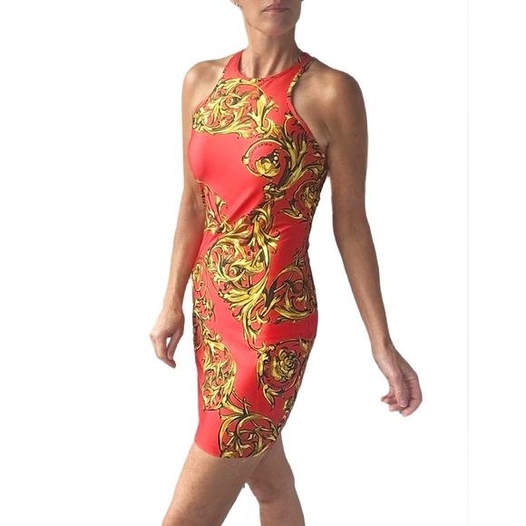 🎁HOLIDAY SPECIAL🎁NWT. VERSACE JEANS COUTURE Red&Gold Garland Mini Dress - Picture 6 of 15